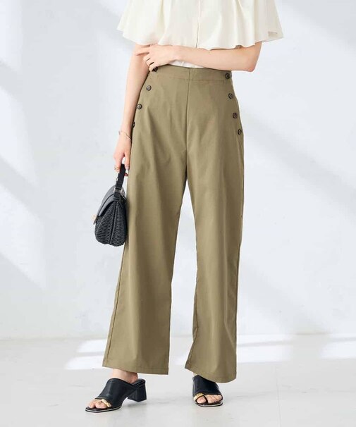 【洗える】コットンライクワイドパンツ