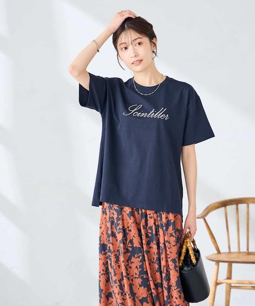 【接触冷感/UVカット/コットン100%】ロゴゆるTシャツ