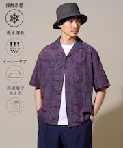 【接触冷感/洗濯機で洗える/速乾/イージーケア/毛玉になりにくい】キカプリントゴブソデオープンカラーシャツ