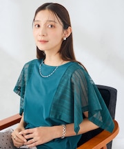 【接触冷感/UVカット】幾何レースフレアスリーブトップス