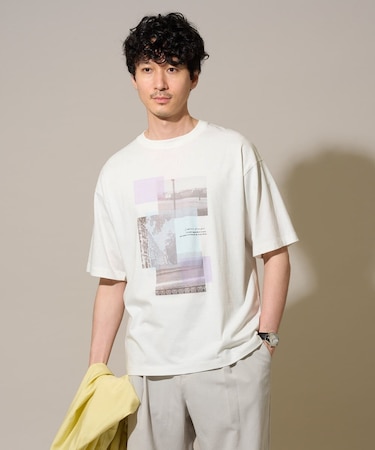 【接触冷感/洗濯機で洗える/イージーケア/毛玉になりにくい】フォトプリントワイドシルエットカットソー
