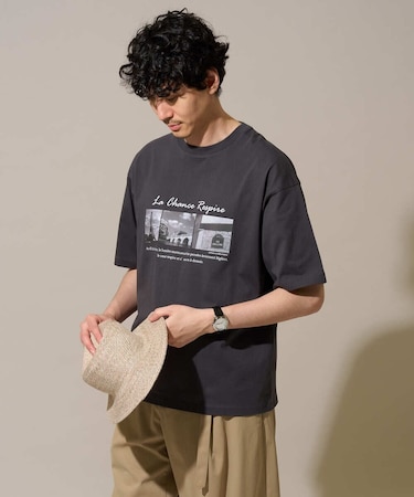 【接触冷感/洗濯機で洗える/イージーケア/毛玉になりにくい】フォトプリントワイドシルエットカットソー