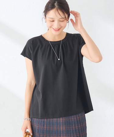【接触冷感/UVカット】ギャザーネックフレンチカットソー