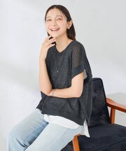 前後2WAY/ラメメッシュニットプルオーバー
