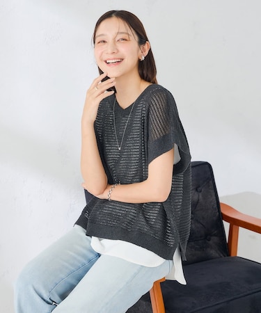 前後2WAY/ラメメッシュニットプルオーバー