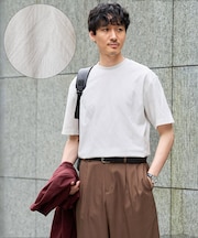 【接触冷感/イージーケア/洗濯機で洗える/毛玉になりにくい】リーフジャカードセミワイドシルエットカットソー