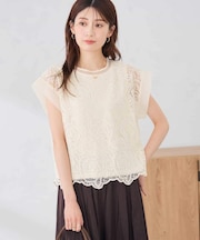 レース柄シアートップス