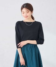 【UVカット/洗える】ボートネックパフスリーブニット