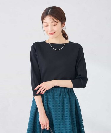 【UVカット/洗える】ボートネックパフスリーブニット
