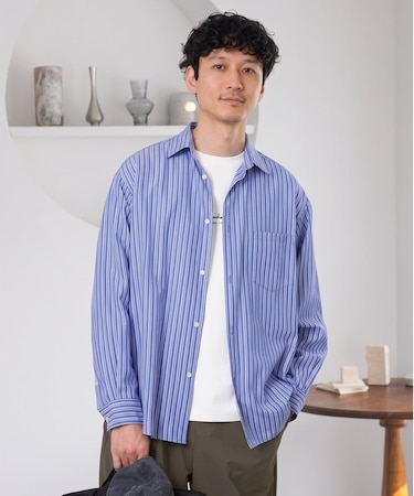 ＼秋に着たい、ラフな一枚／ランダムストライプワイドシルエットシャツ【イージーケア/洗濯機で洗える/毛玉になりにくい】