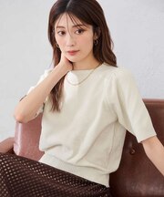 ラメベロアモールヤーンハーフスリーブトップス