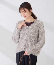 チュール リボンヤーン Vネック ニット カーディガン