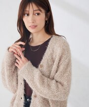 チュール リボンヤーン Vネック ニット カーディガン
