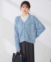 チュール リボンヤーン Vネック ニット カーディガン