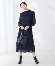 【洗える】ラメ プリーツ ワンピース