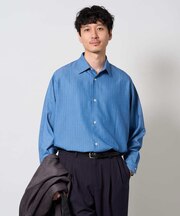 【イージーケア/洗濯機で洗える/シワになりにくい/ストレッチ】ワンサイズピンストライプドルマンシャツ