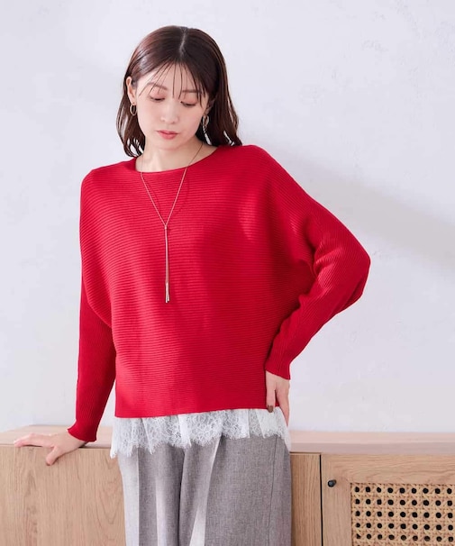 【雑誌InRed(宝島社)11月号掲載】バックパール ショート丈 ニット