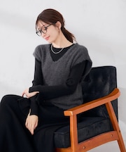 2SET フェザー ベスト × リブニット ワンピース