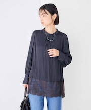 裾レース スタンドカラー ブラウス