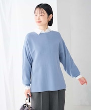 【洗える】切替 ボートネック チュニック ニット