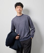 \秋の一枚着・インナーにおすすめ/ ヘリンボーンエンボスフェイクスエードプルオーバー【イージーケア/洗濯機で洗える/ストレッチ】