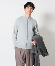 【洗濯機で洗える】ポリエステルリブニットジップアップカーデ