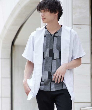 フード付き半袖カーディガン