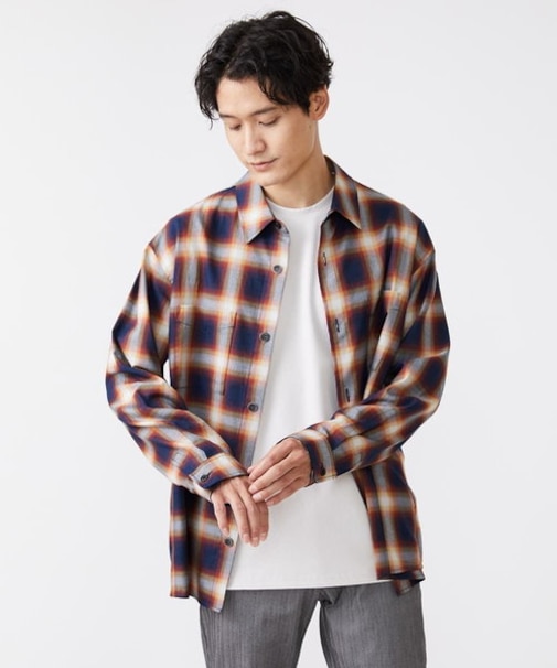 オンブレチェックシャツ