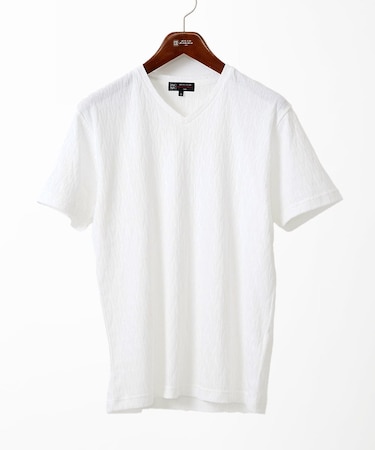 【洗える】へリンボンVネック半袖Tシャツ