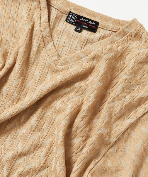【洗える】へリンボンVネック半袖Tシャツ