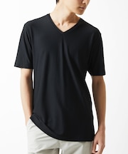 【接触冷感 / ひんやり】 スリップウエーブジャガードVネックTシャツ