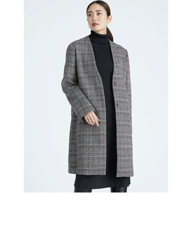 ウール混ノーカラーコート