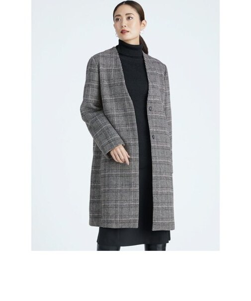 ウール混ノーカラーコート