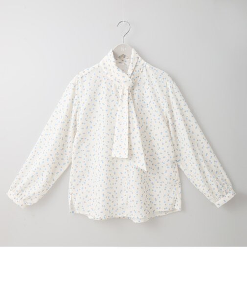 ２色ドット柄ボウタイブラウス
