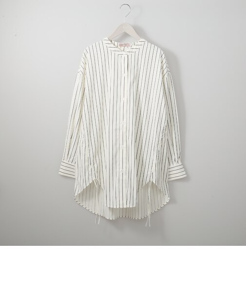 ストライプ裾ドロストシャツチュニック