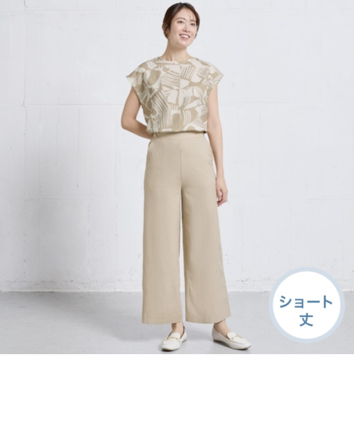 接触冷感麻混セミワイドパンツショート丈 (23120)