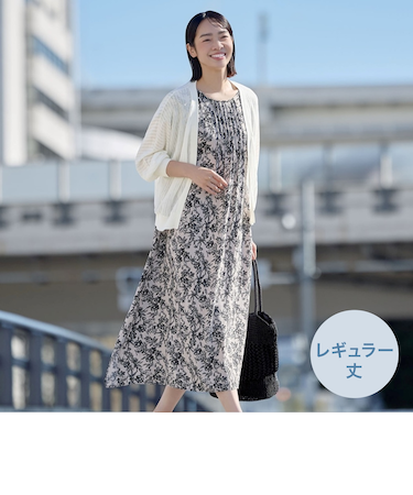 接触冷感プリントレーヨンワンピースレギュラー丈 (43108)