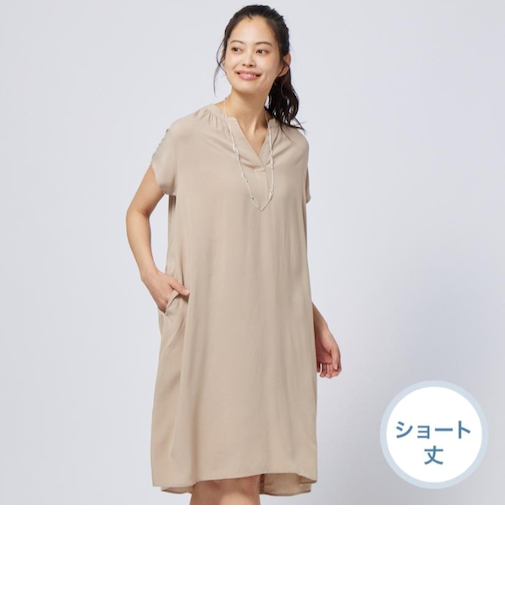 接触冷感レーヨンワンピースショート丈 (43111)