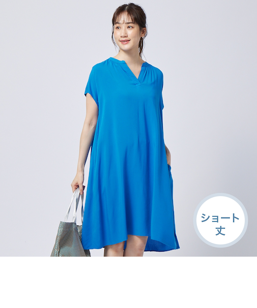 接触冷感レーヨンワンピースショート丈 (43111)