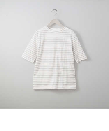 ベーシックボーダーボートネック５分袖Ｔシャツ (63112)