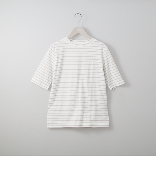 ベーシックボーダーボートネック５分袖Ｔシャツ (63112)