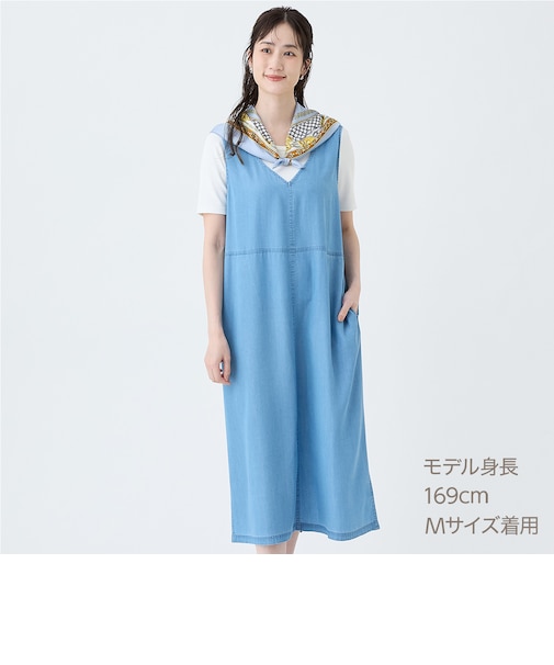 接触冷感シャンブレーライトデニムワンピース