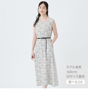 接触冷感更紗柄レーヨンワンピースレギュラー丈　(45119)