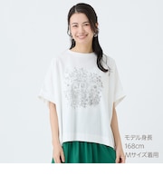モノクロフラワーパターンTシャツ (65146)