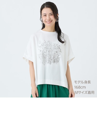 モノクロフラワーパターンＴシャツ　(65146)