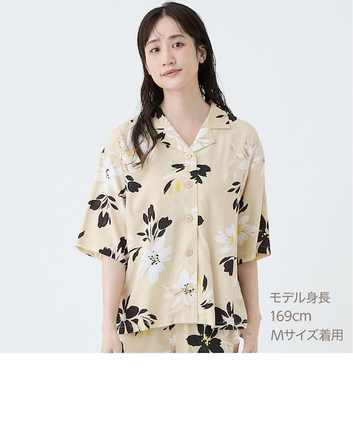 ひんやりレーヨン素材ルームウェア襟付きシャツ　(55140)