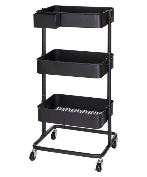 高さ調節ができるスチールワゴン トロリ2(ブラック)｜デコホームの通販