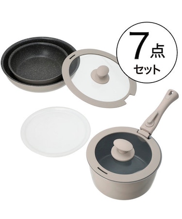 IH・ガス火 取っ手がとれる鍋・フライパン 7点セット(TORERU DH359)