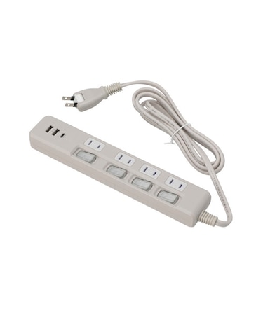 USB付節電タップ4個口(TypeA×2+TypeC×1 モカ)