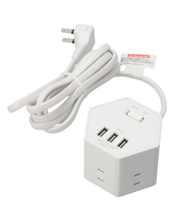 3USBポート(3.1A)付き 電源タップ(5個口 PJK02 ホワイト)